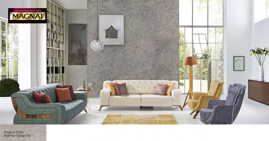 Marmur Klasyczny MAGNAT Style na ścianie w loftowym salonie